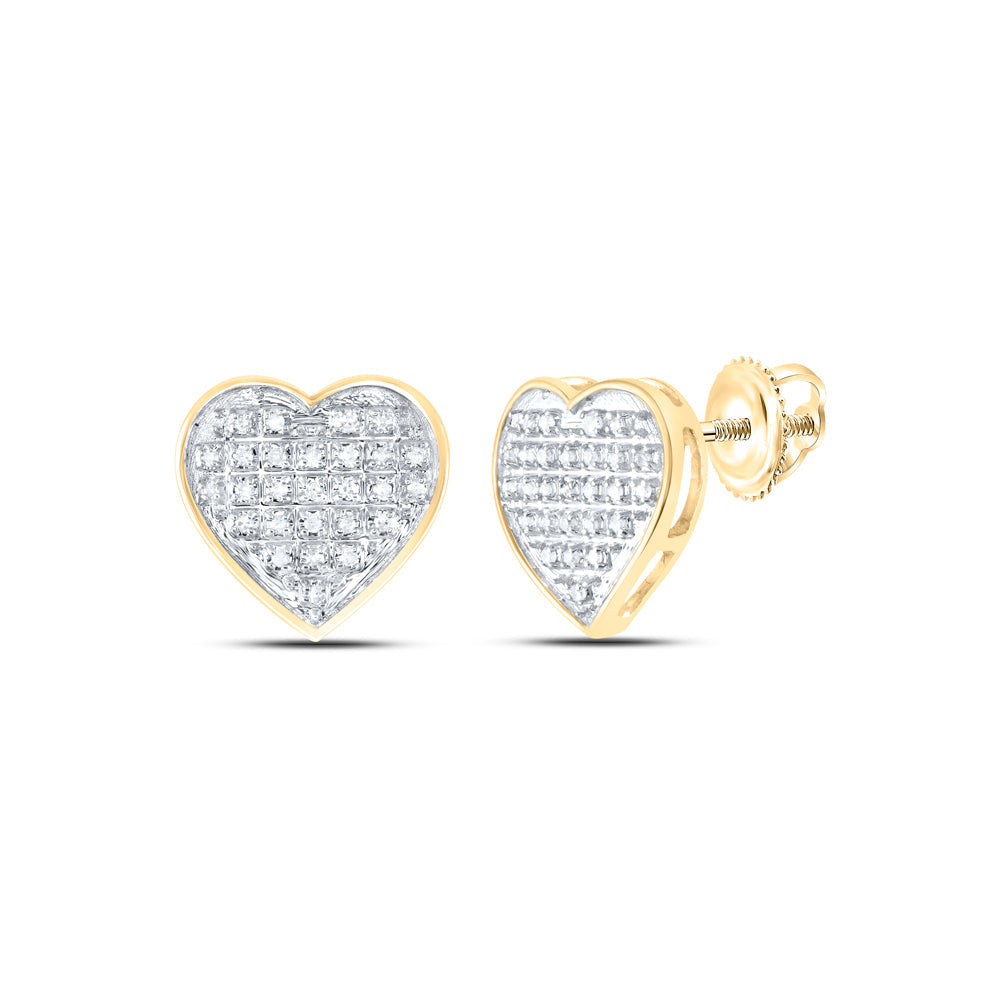 10kt Yellow Gold Womens Round Diamond Heart Cluster Earrings 1/6 Cttw Daisy Joyeria