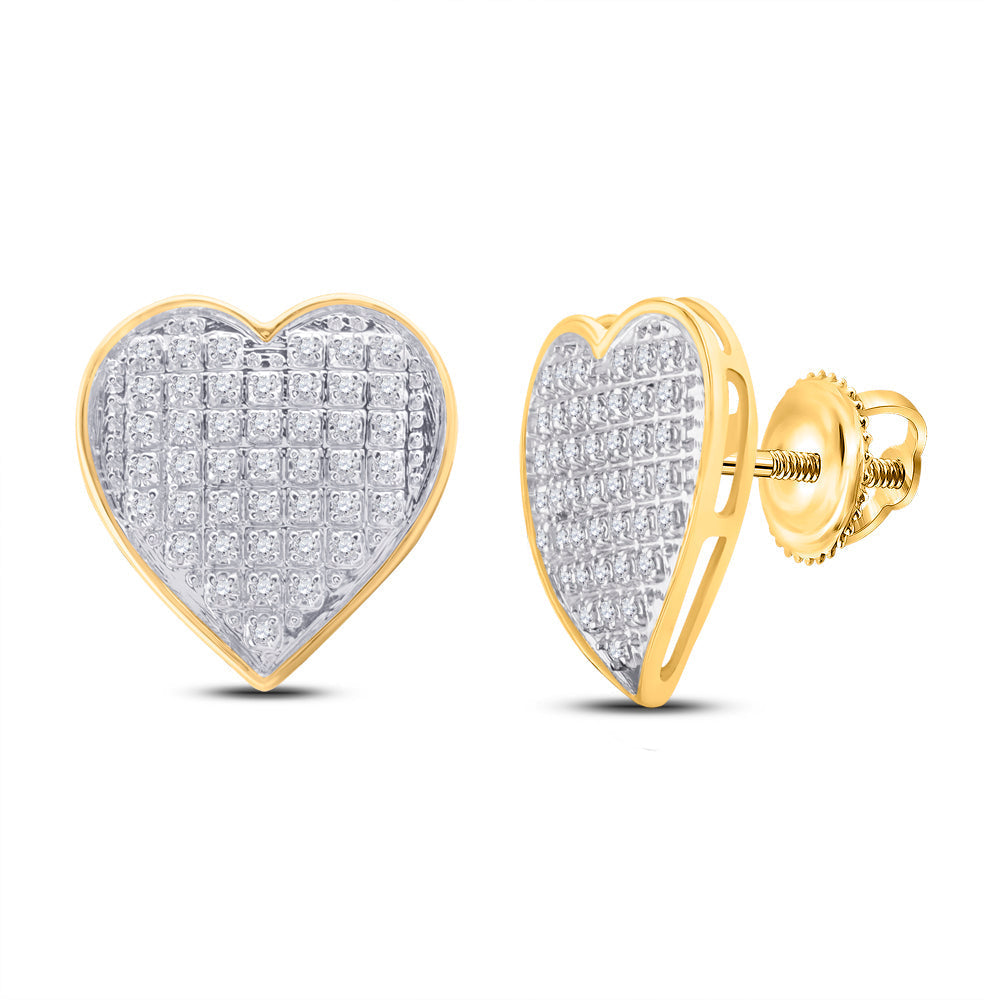 10kt Yellow Gold Womens Round Diamond Heart Cluster Screwback Earrings 1/4 Cttw Daisy Joyeria