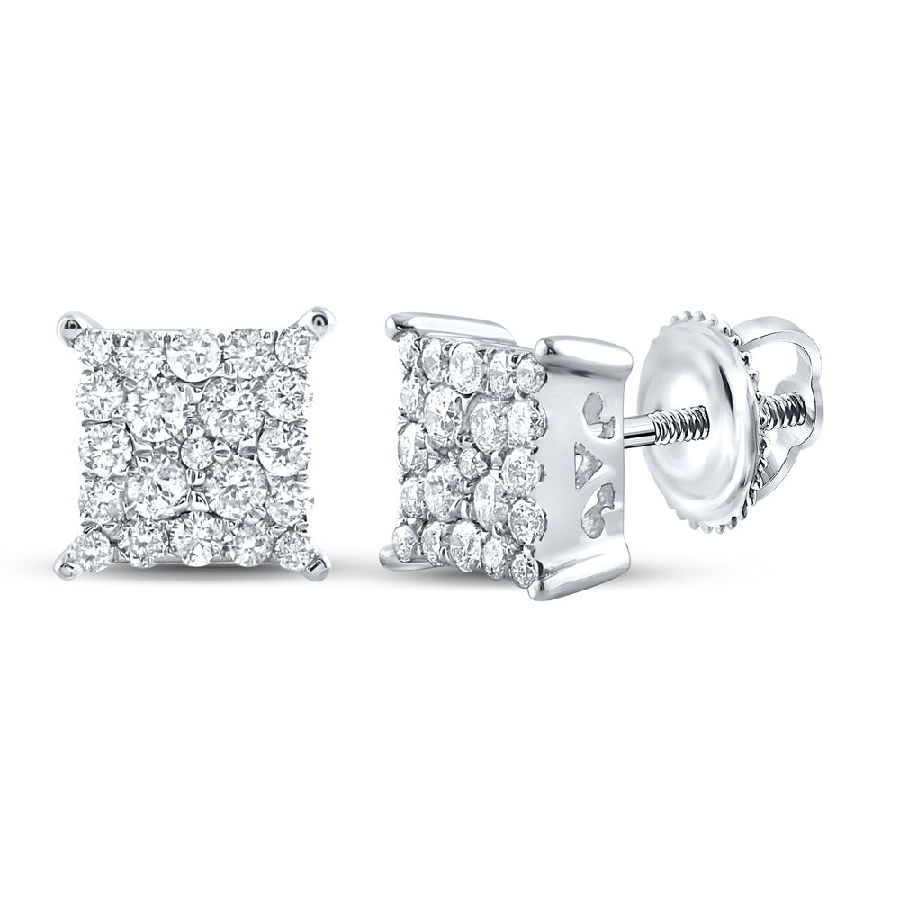 10kt White Gold Womens Round Diamond Square Cluster Earrings 1/4 Cttw Daisy Joyeria