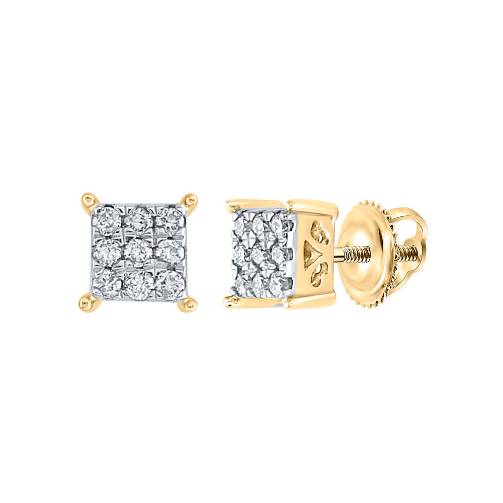 10kt Yellow Gold Womens Round Diamond Cindys Dream Square Cluster Stud Earrings 1/6 Cttw Daisy Joyeria