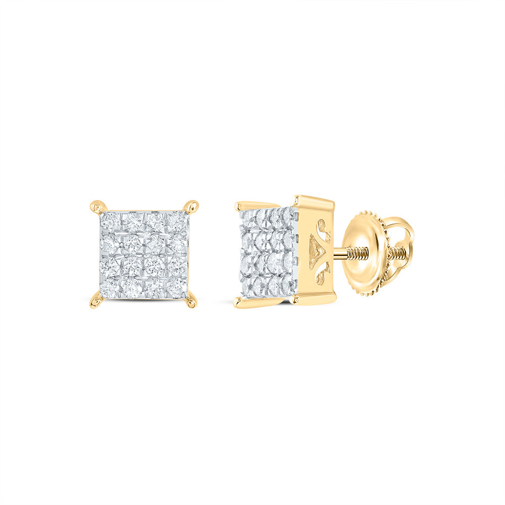 10kt Yellow Gold Womens Round Diamond Square Cluster Stud Earrings 1/4 Cttw Daisy Joyeria