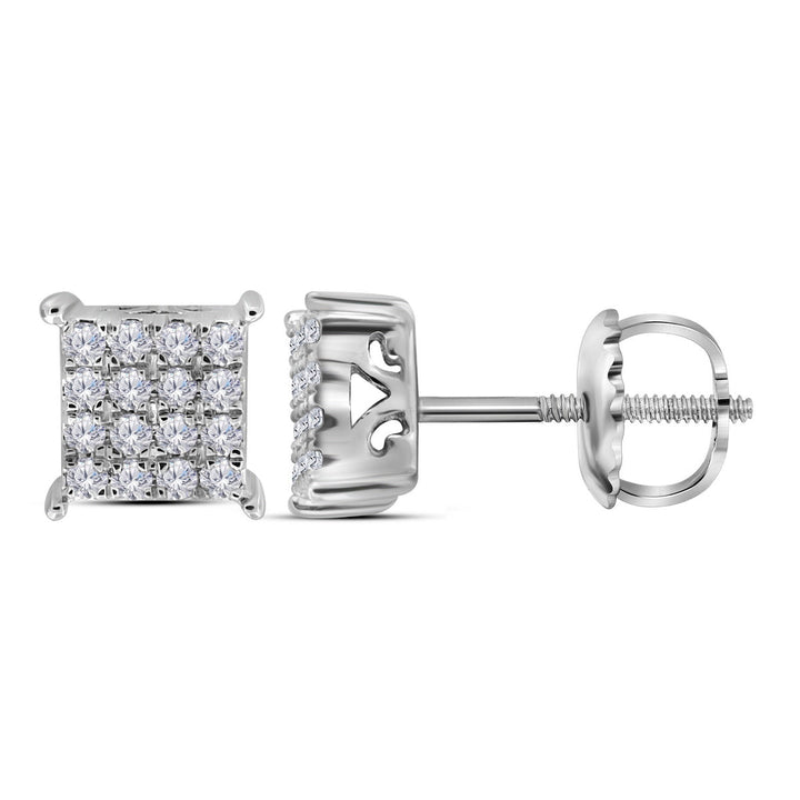 10kt White Gold Womens Round Diamond Square Cluster Earrings 1/4 Cttw Daisy Joyeria