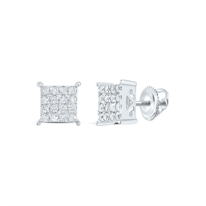 10kt White Gold Womens Round Diamond Square Cluster Earrings 1/4 Cttw Daisy Joyeria