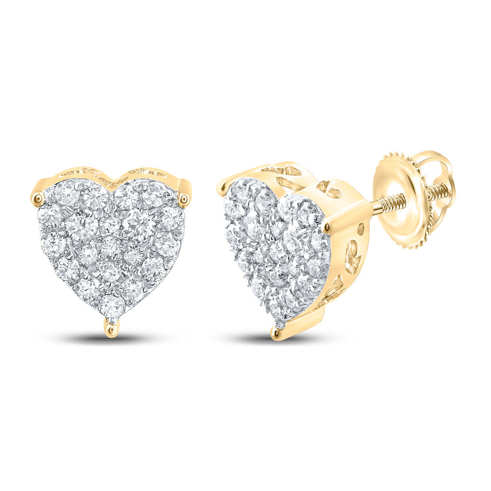 10kt Yellow Gold Womens Round Diamond Heart Cluster Stud Earrings 1/2 Cttw Daisy Joyeria