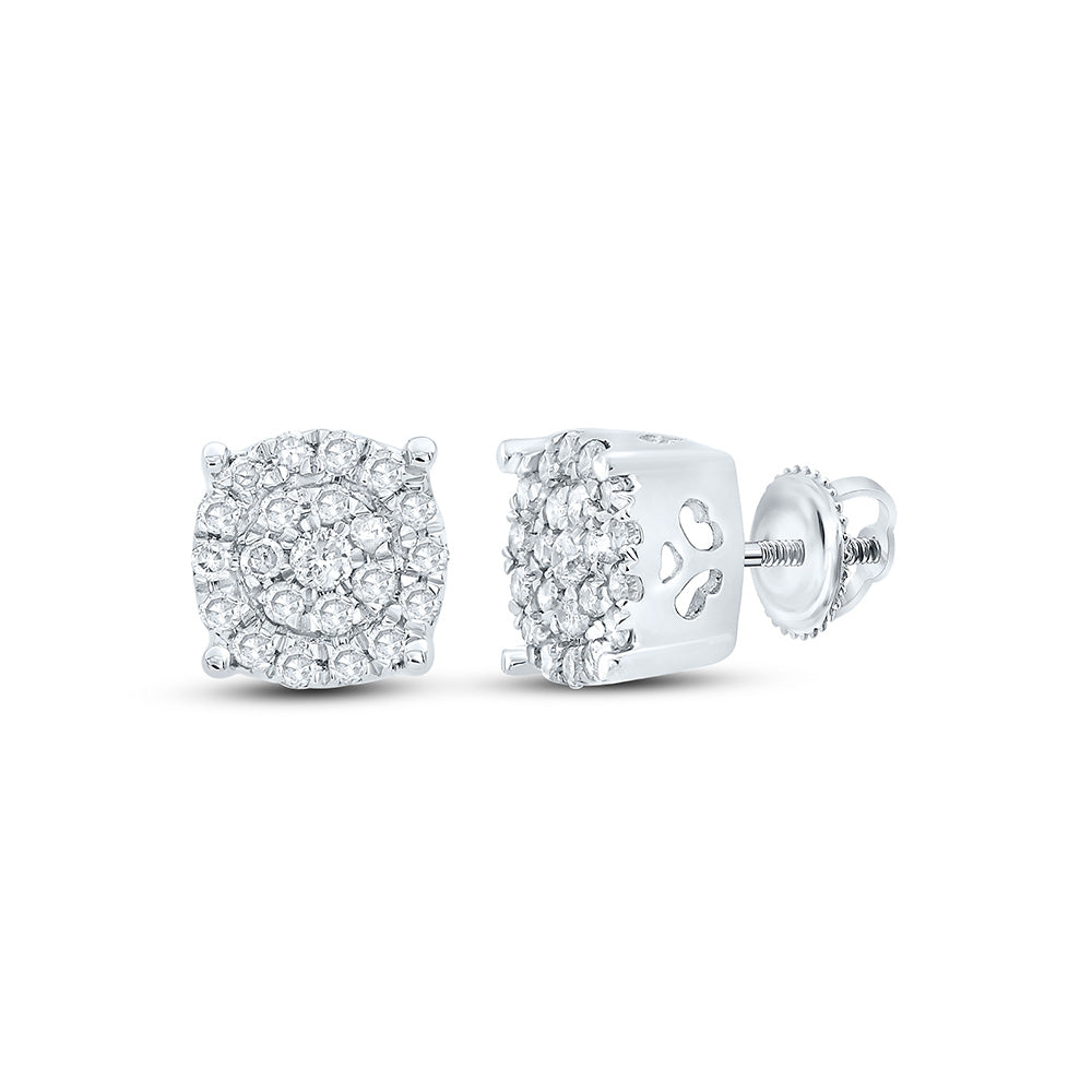 10kt White Gold Womens Round Diamond Cindys Dream Cluster Earrings 1/8 Cttw Daisy Joyeria