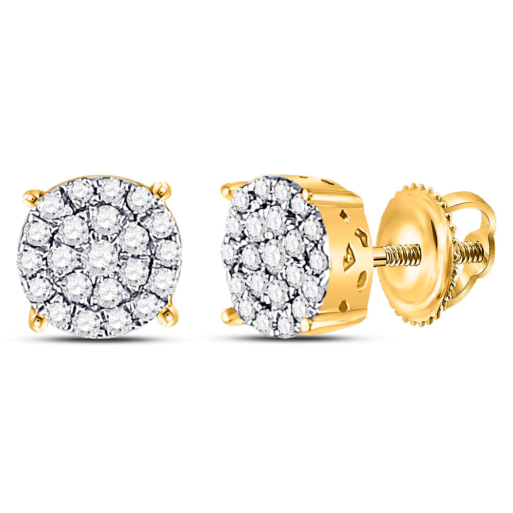 10kt Yellow Gold Womens Round Diamond Fashion Cluster Earrings 1/4 Cttw Daisy Joyeria