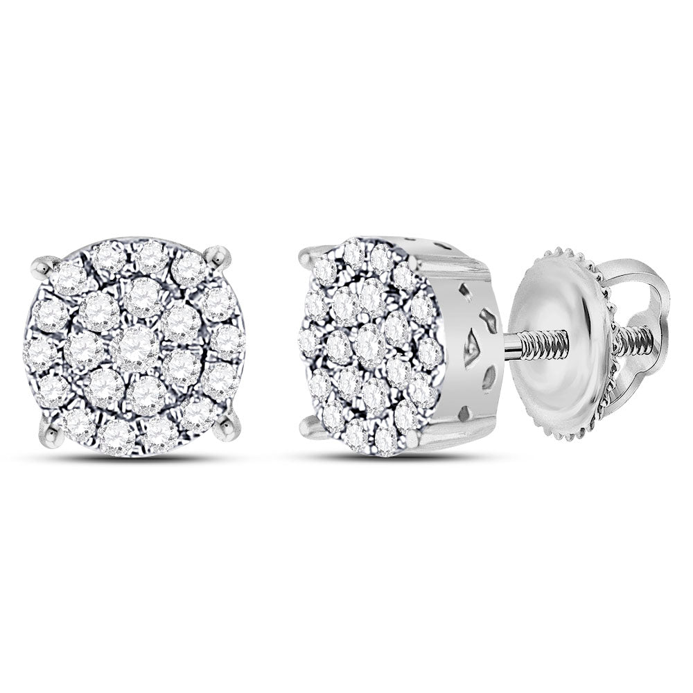 10kt White Gold Womens Round Diamond Fashion Cluster Earrings 1/4 Cttw Daisy Joyeria