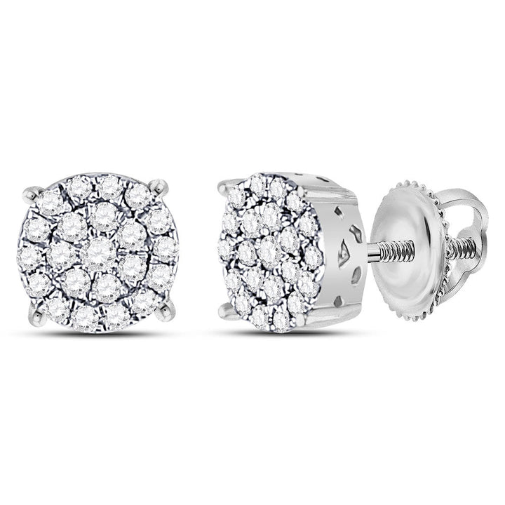 10kt White Gold Womens Round Diamond Fashion Cluster Earrings 1/4 Cttw Daisy Joyeria