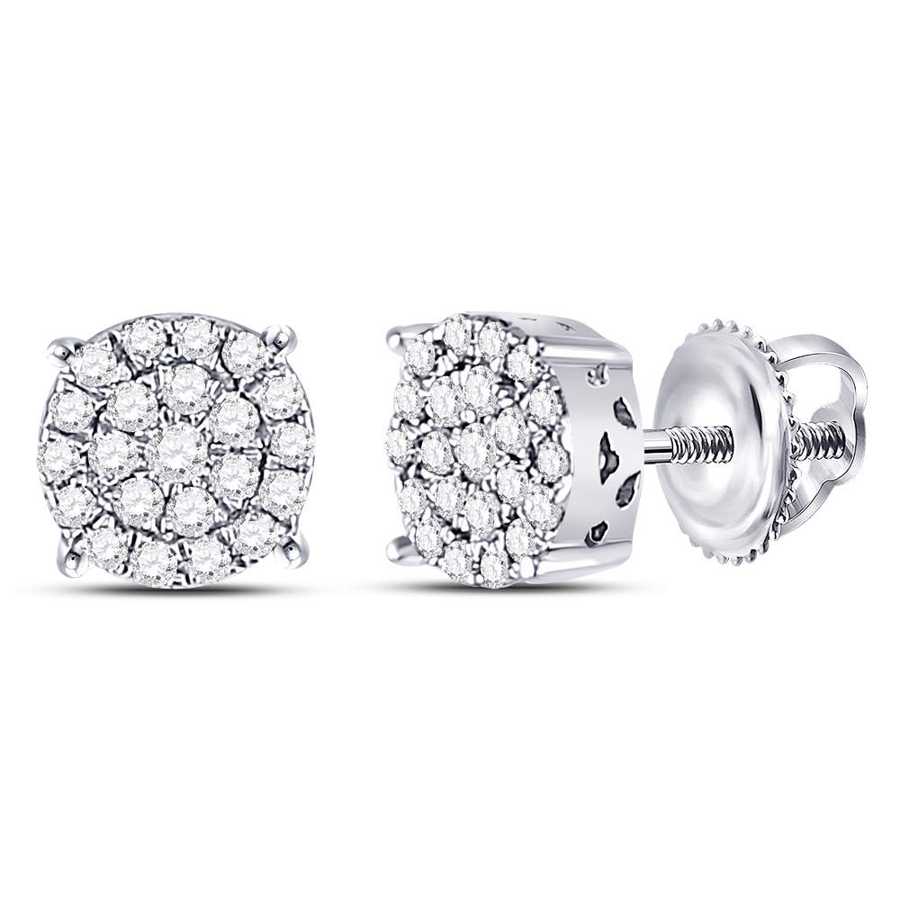 10kt White Gold Womens Round Diamond Fashion Cluster Earrings 1/4 Cttw Daisy Joyeria