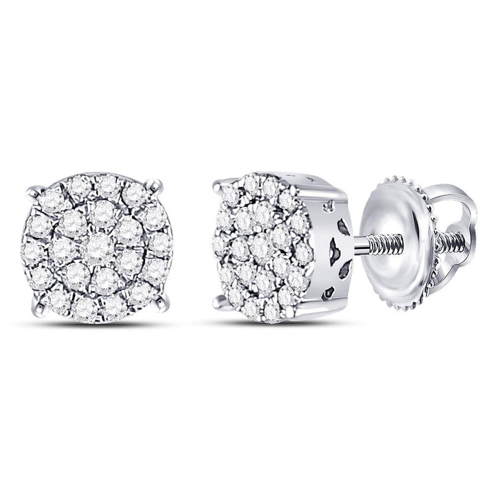 10kt White Gold Womens Round Diamond Fashion Cluster Earrings 1/4 Cttw Daisy Joyeria
