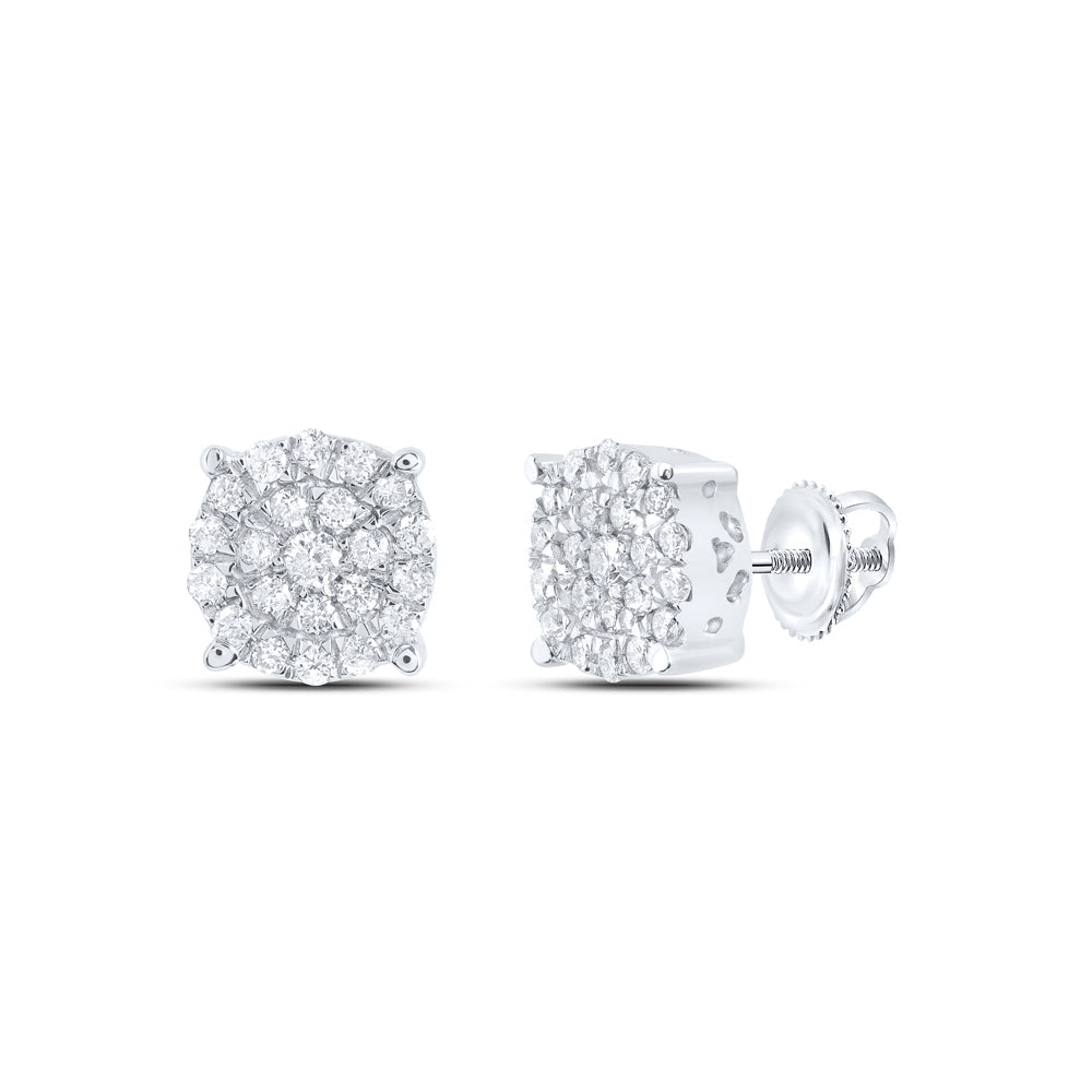 10kt White Gold Womens Round Diamond Concentric Circle Cluster Earrings 1/2 Cttw Daisy Joyeria
