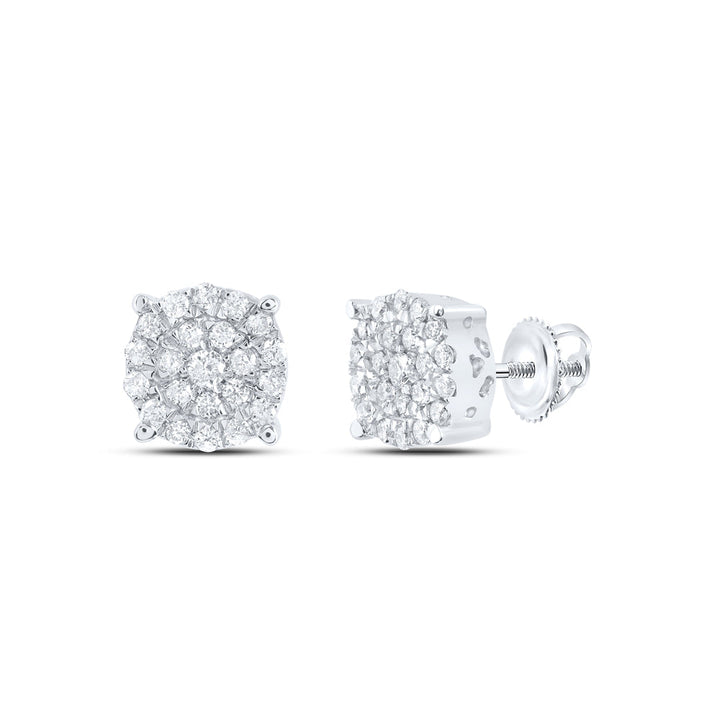 10kt White Gold Womens Round Diamond Concentric Circle Cluster Earrings 1/2 Cttw Daisy Joyeria