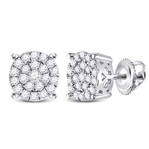 10kt White Gold Womens Round Diamond Concentric Circle Cluster Earrings 1/2 Cttw Daisy Joyeria
