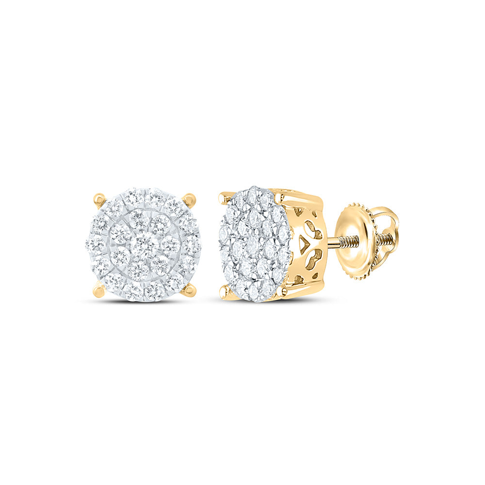 10kt Yellow Gold Womens Round Diamond Fashion Cluster Earrings 1.00 Cttw Daisy Joyeria
