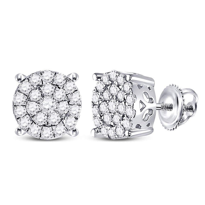 10kt White Gold Womens Round Diamond Fashion Cluster Earrings 1.00 Cttw Daisy Joyeria