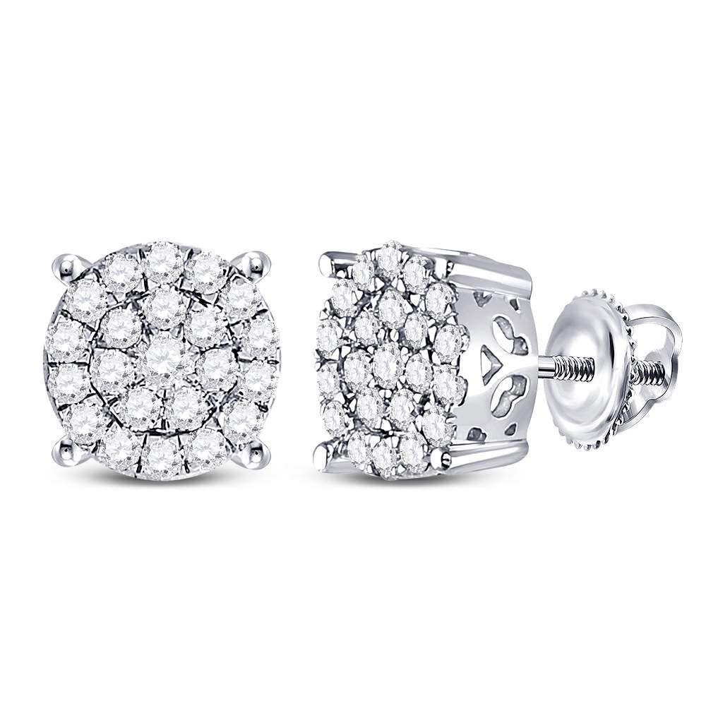 10kt White Gold Womens Round Diamond Fashion Cluster Earrings 1.00 Cttw Daisy Joyeria
