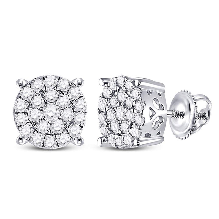 10kt White Gold Womens Round Diamond Fashion Cluster Earrings 1.00 Cttw Daisy Joyeria