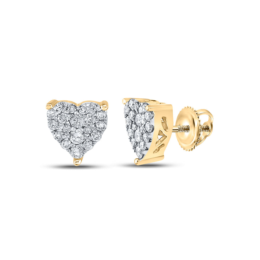 10kt Yellow Gold Womens Round Diamond Heart Cluster Earrings 1/4 Cttw Daisy Joyeria