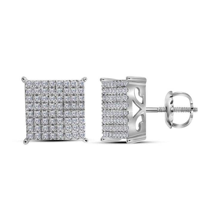 10kt White Gold Womens Round Diamond Cindys Dream Square Cluster Stud Earrings 1.00 Cttw Daisy Joyeria
