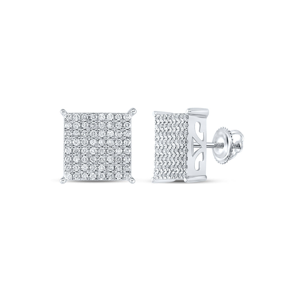 10kt White Gold Womens Round Diamond Cindys Dream Square Cluster Stud Earrings 1.00 Cttw Daisy Joyeria