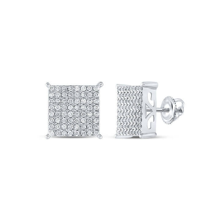 10kt White Gold Womens Round Diamond Cindys Dream Square Cluster Stud Earrings 1.00 Cttw Daisy Joyeria