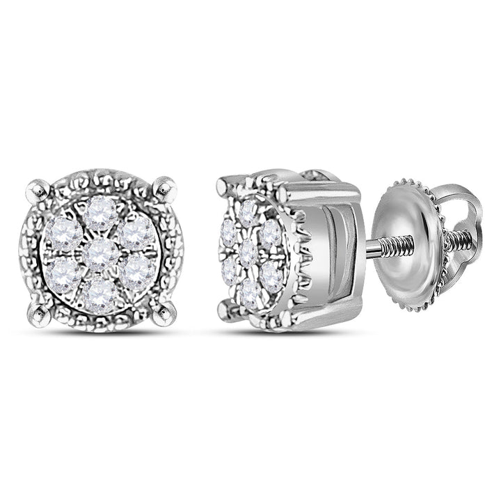 10kt White Gold Womens Round Diamond Flower Cluster Milgrain Stud Earrings 1/10 Cttw Daisy Joyeria