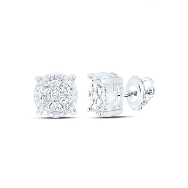 10kt White Gold Womens Round Diamond Flower Cluster Milgrain Stud Earrings 1/10 Cttw Daisy Joyeria