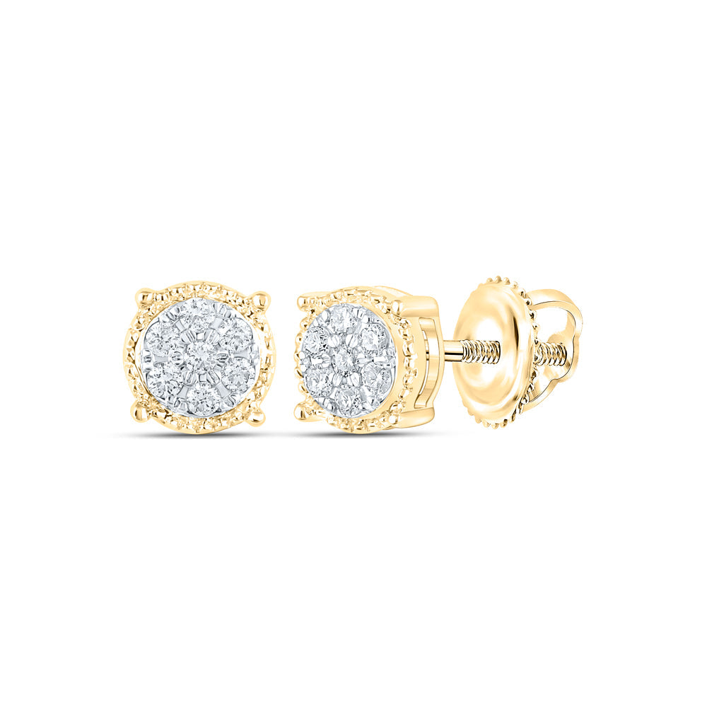 10kt Yellow Gold Womens Round Diamond Flower Cluster Stud Earrings 1/6 Cttw Daisy Joyeria