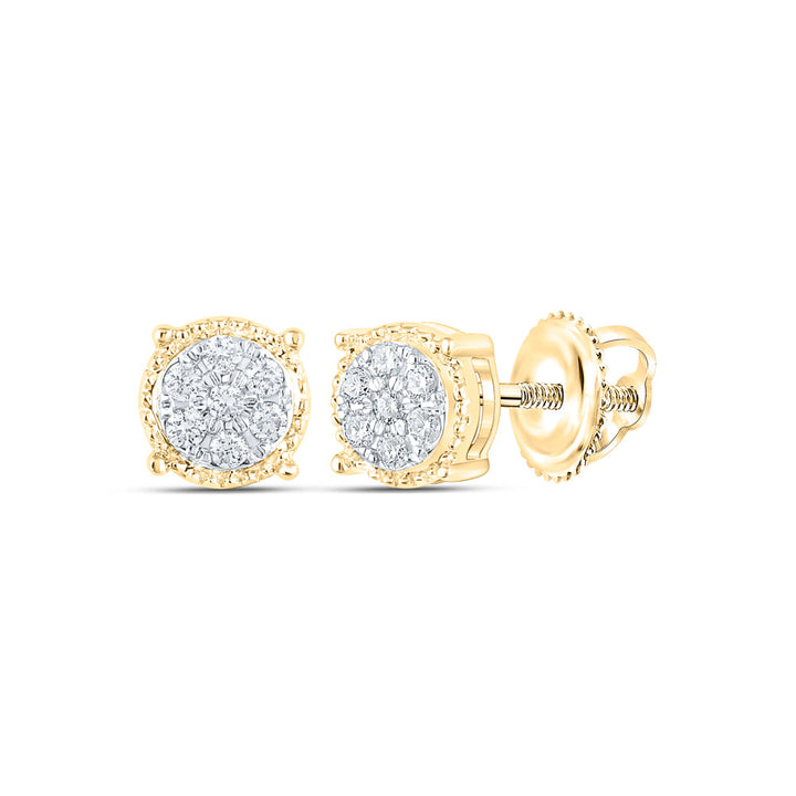 10kt Yellow Gold Womens Round Diamond Flower Cluster Stud Earrings 1/6 Cttw Daisy Joyeria