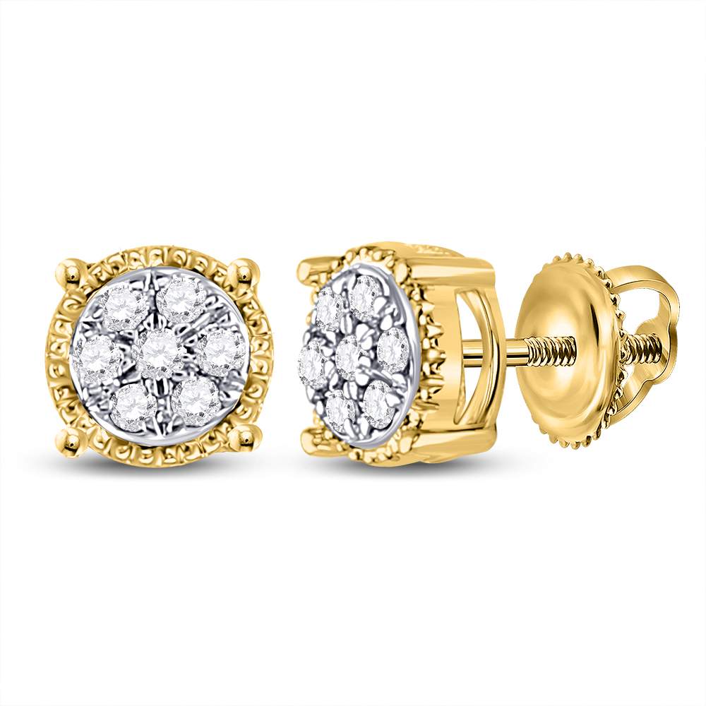 10kt Yellow Gold Womens Round Diamond Flower Cluster Stud Earrings 1/6 Cttw Daisy Joyeria