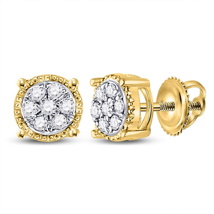 10kt Yellow Gold Womens Round Diamond Flower Cluster Stud Earrings 1/6 Cttw Daisy Joyeria