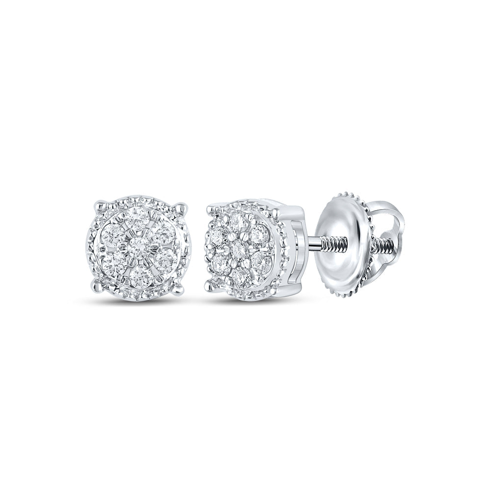 10kt White Gold Womens Round Diamond Flower Cluster Stud Earrings 1/6 Cttw Daisy Joyeria