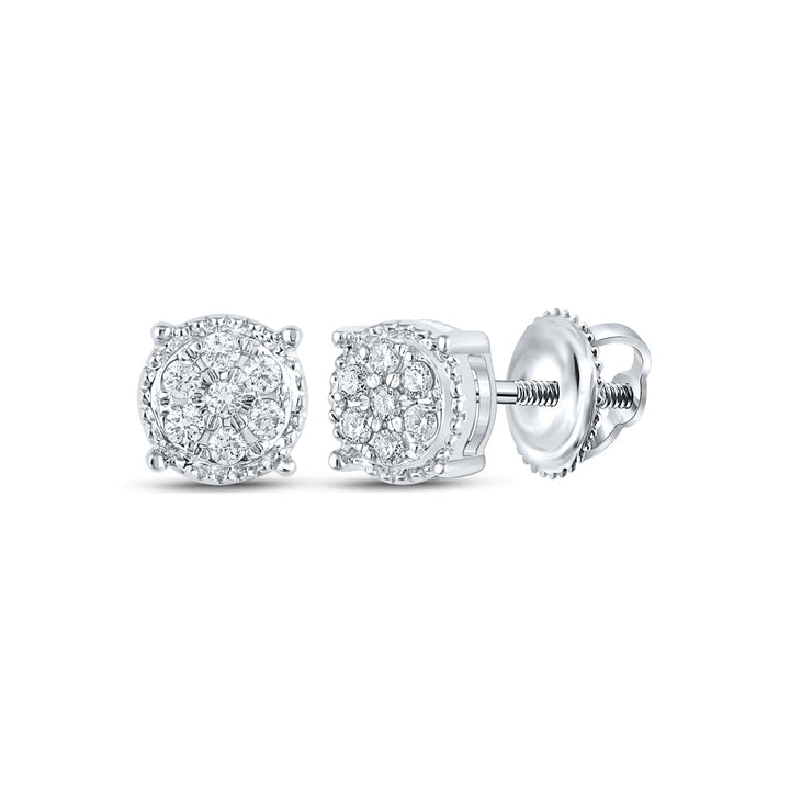 10kt White Gold Womens Round Diamond Flower Cluster Stud Earrings 1/6 Cttw Daisy Joyeria