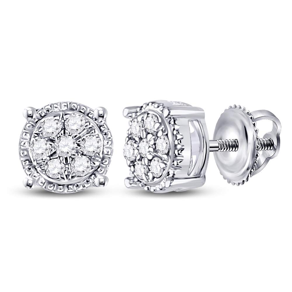 10kt White Gold Womens Round Diamond Flower Cluster Stud Earrings 1/6 Cttw Daisy Joyeria