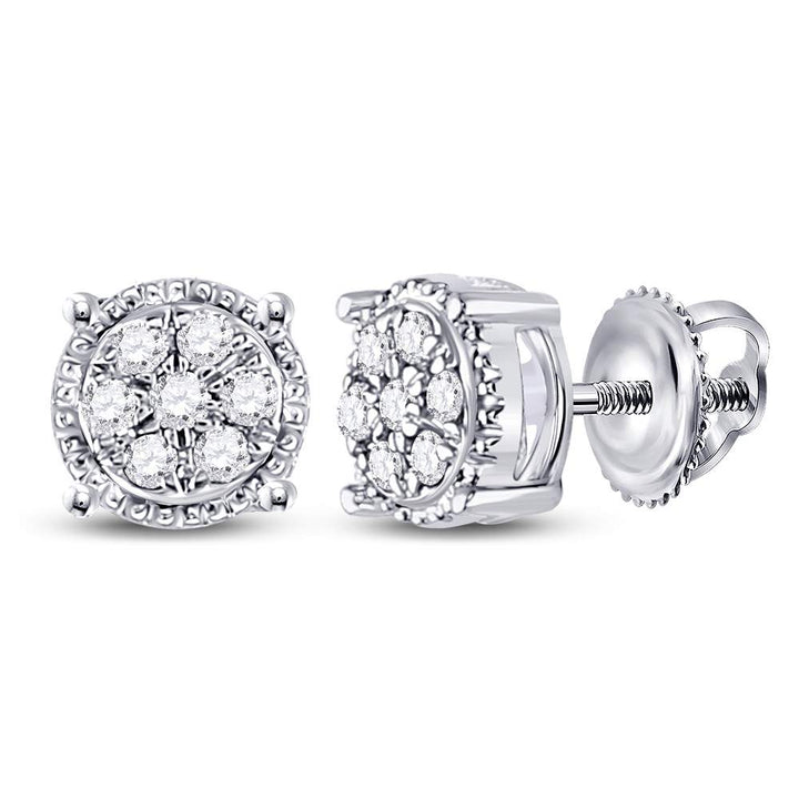 10kt White Gold Womens Round Diamond Flower Cluster Stud Earrings 1/6 Cttw Daisy Joyeria