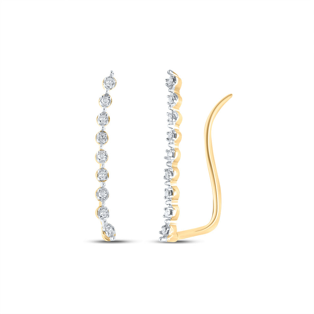 10kt Yellow Gold Womens Round Diamond Climber Earrings 1/20 Cttw Daisy Joyeria