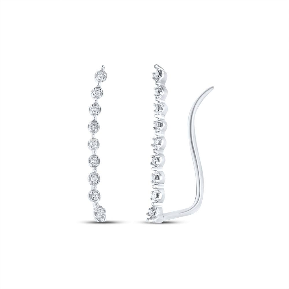 10kt White Gold Womens Round Diamond Climber Earrings 1/20 Cttw Daisy Joyeria