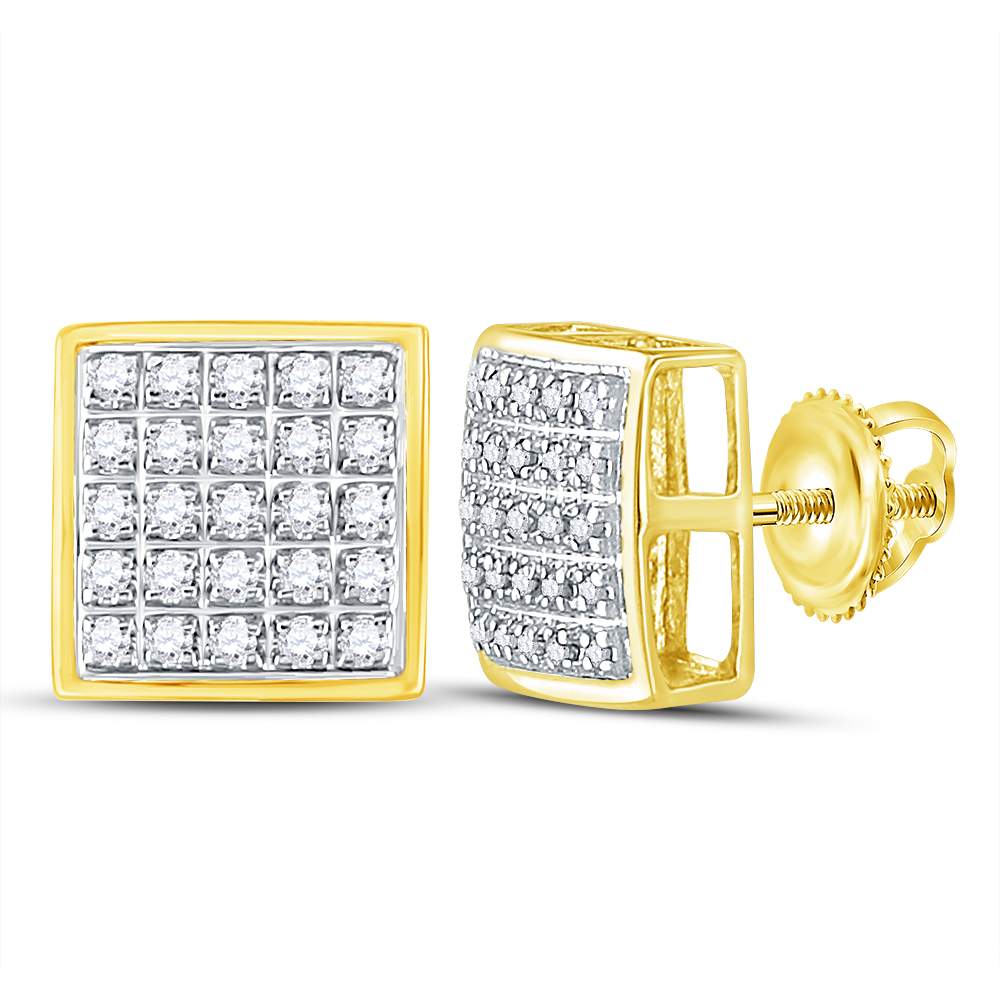 10kt Yellow Gold Mens Round Diamond Square Cluster Earrings 1/6 Cttw Daisy Joyeria