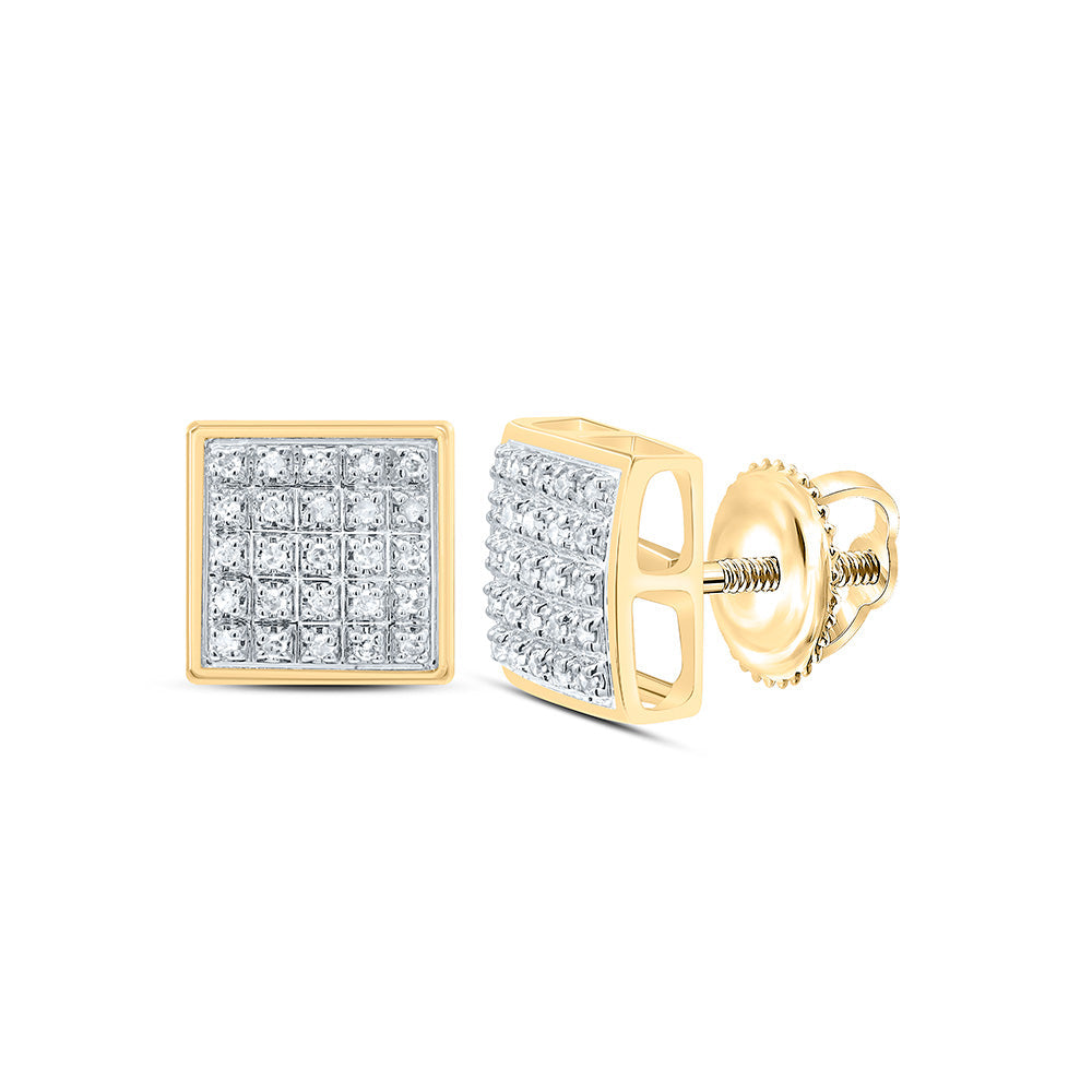 10kt Yellow Gold Mens Round Diamond Square Cluster Earrings 1/6 Cttw Daisy Joyeria