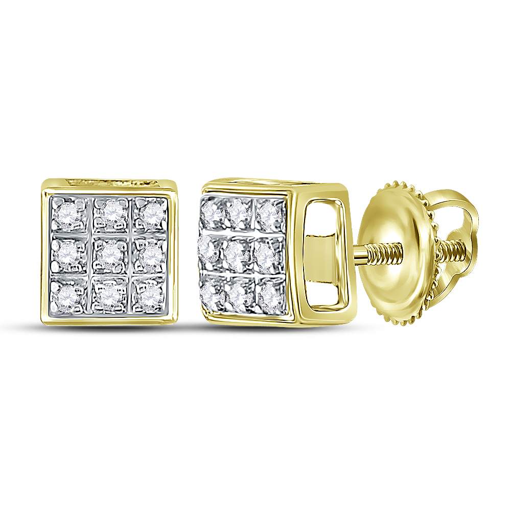 10kt Yellow Gold Mens Round Diamond Square Cluster Stud Earrings 1/20 Cttw Daisy Joyeria