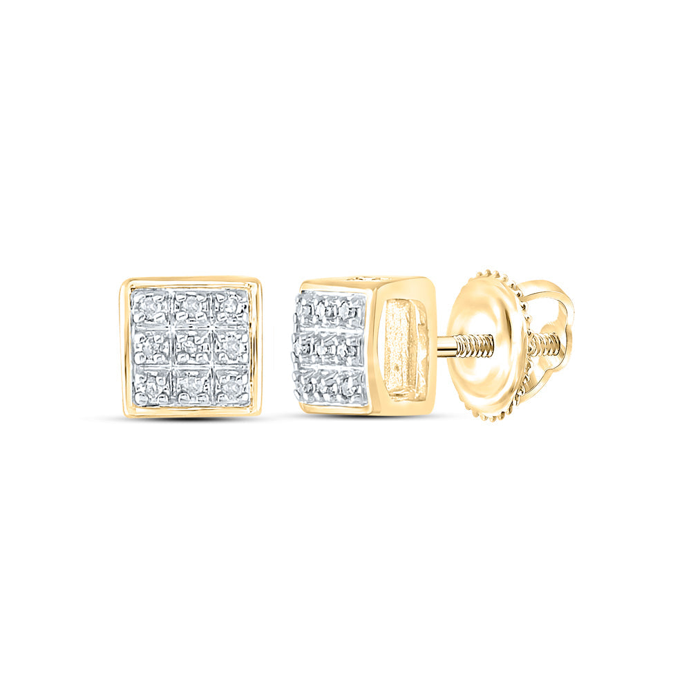 10kt Yellow Gold Mens Round Diamond Square Cluster Stud Earrings 1/20 Cttw Daisy Joyeria