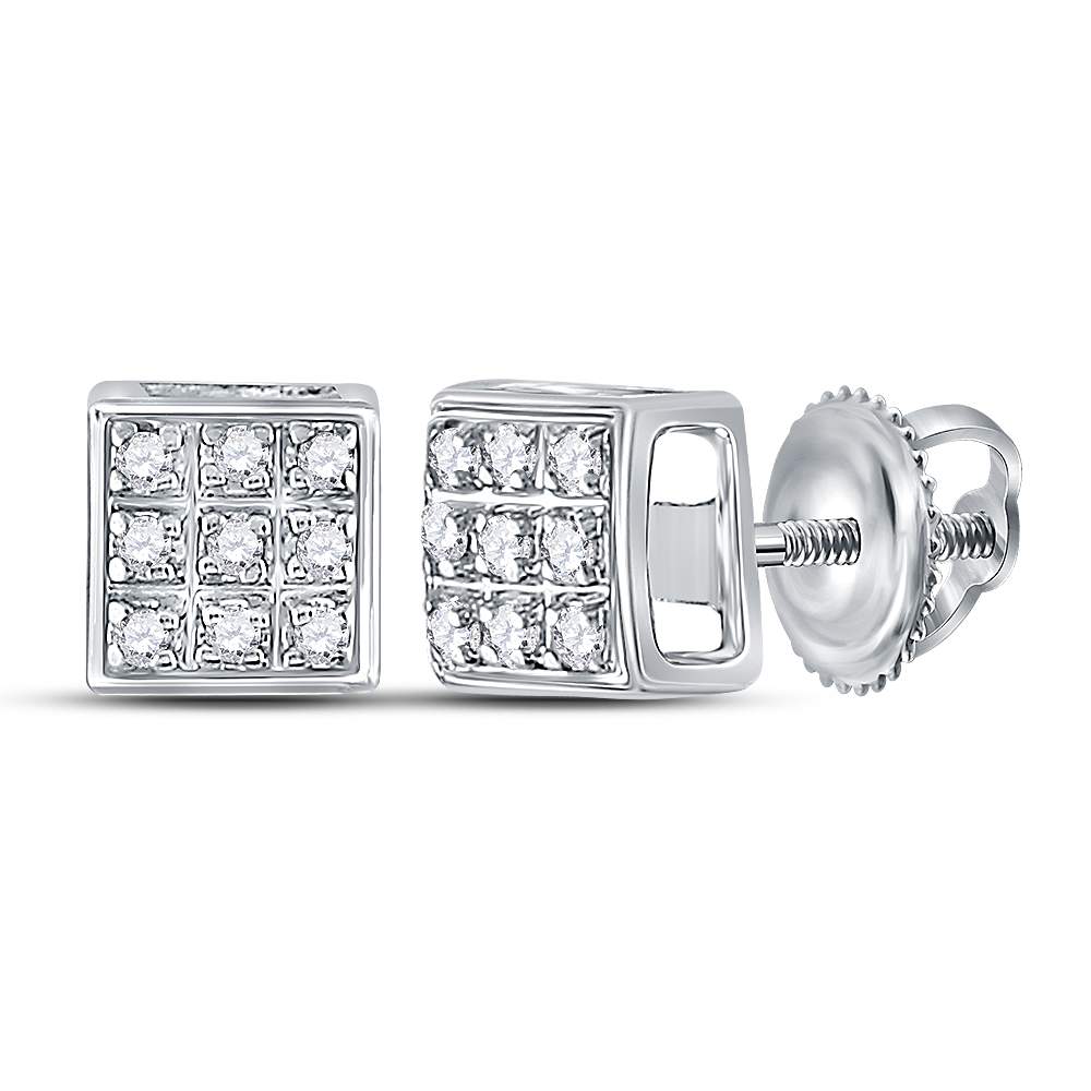 10kt White Gold Womens Round Diamond Square Cluster Earrings 1/20 Cttw Daisy Joyeria