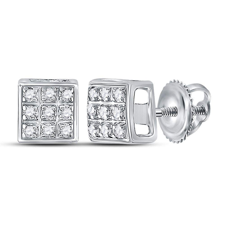 10kt White Gold Womens Round Diamond Square Cluster Earrings 1/20 Cttw Daisy Joyeria