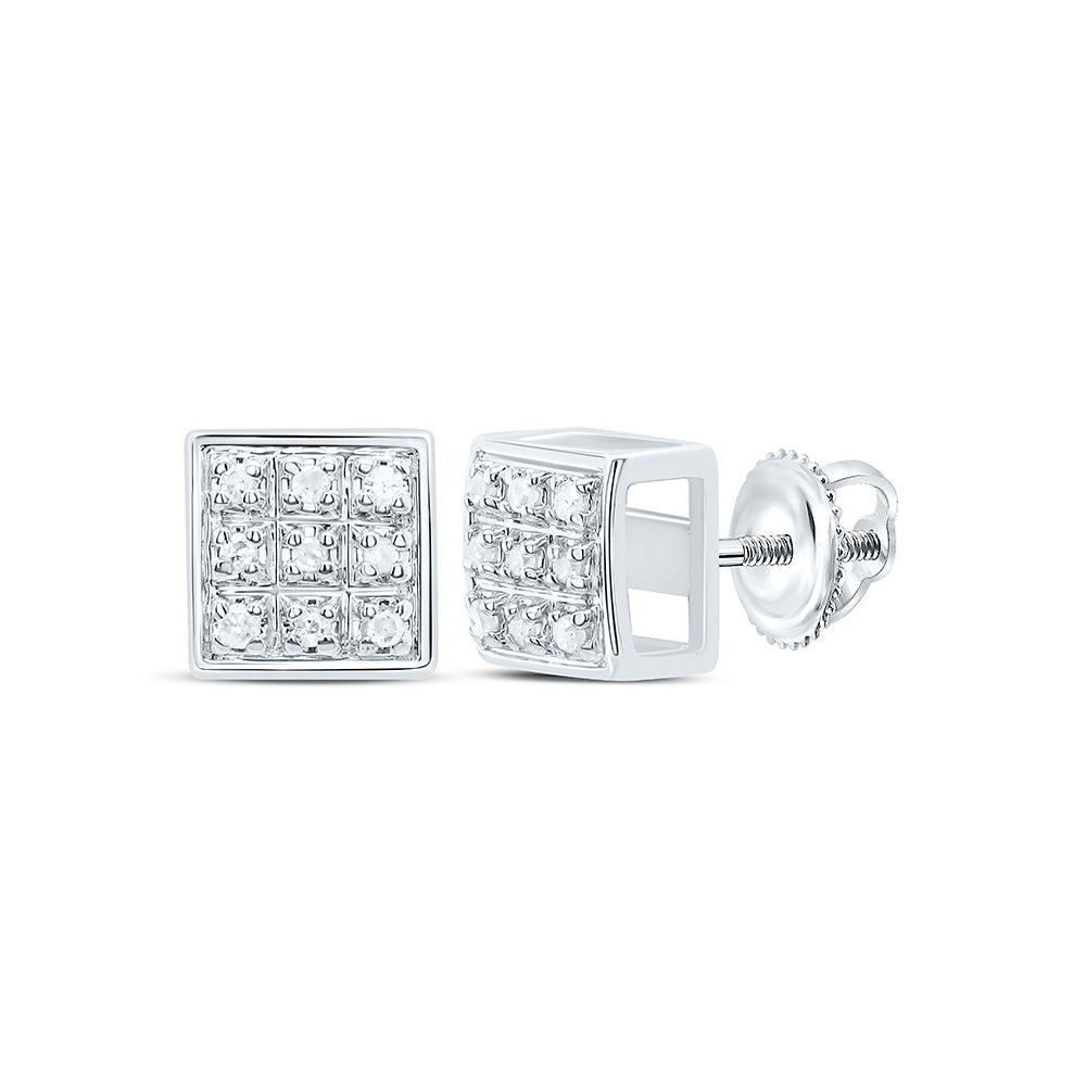 10kt White Gold Womens Round Diamond Square Cluster Earrings 1/20 Cttw Daisy Joyeria