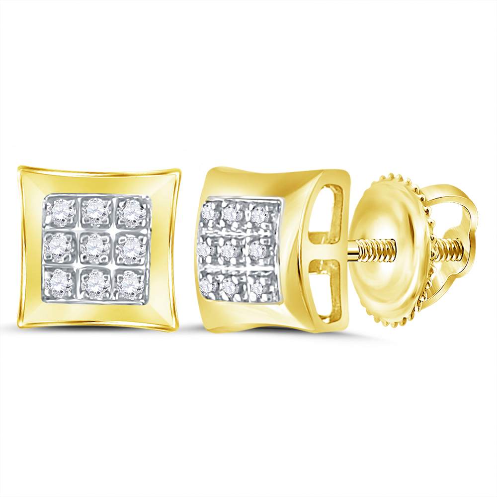 10kt Yellow Gold Mens Round Diamond Square Cluster Earrings 1/20 Cttw Daisy Joyeria