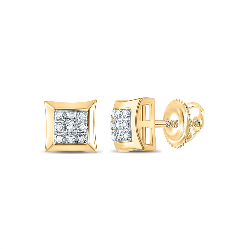 10kt Yellow Gold Mens Round Diamond Square Cluster Earrings 1/20 Cttw Daisy Joyeria
