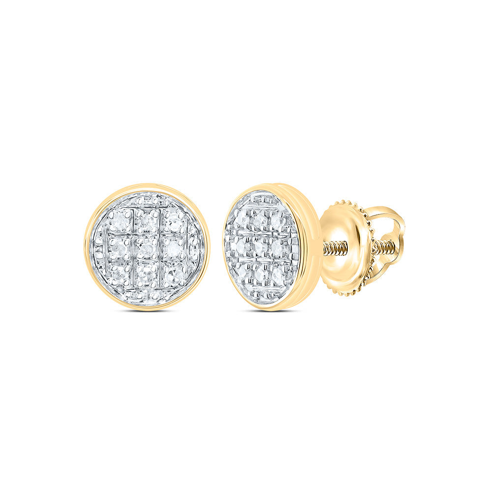 10kt Yellow Gold Mens Round Diamond Circle Cluster Stud Earrings 1/20 Cttw Daisy Joyeria