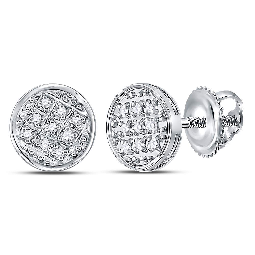 10kt White Gold Mens Round Diamond Circle Cluster Stud Earrings 1/20 Cttw Daisy Joyeria