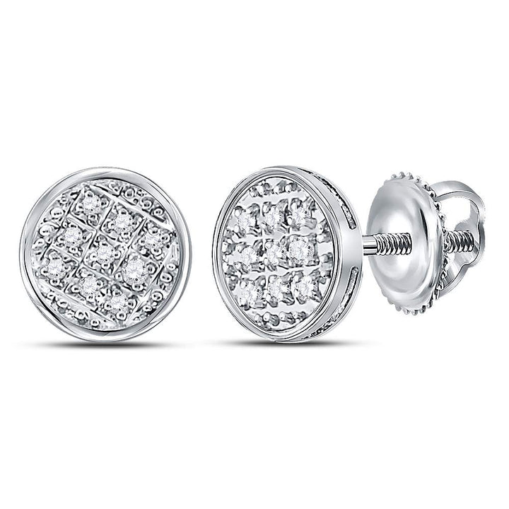 10kt White Gold Mens Round Diamond Circle Cluster Stud Earrings 1/20 Cttw Daisy Joyeria