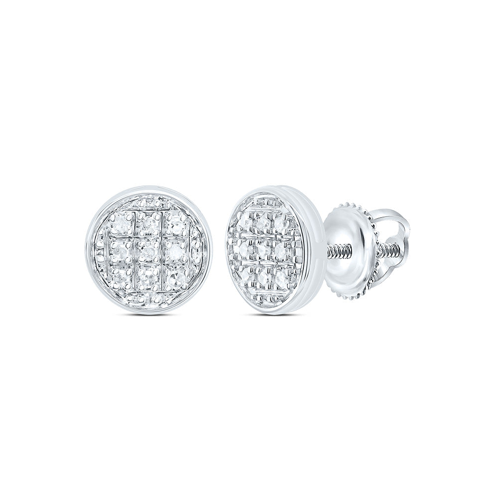 10kt White Gold Mens Round Diamond Circle Cluster Stud Earrings 1/20 Cttw Daisy Joyeria